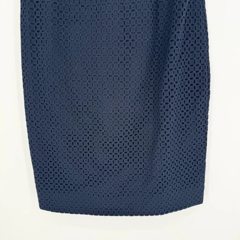 NWT J. Crew Navy Blue Eyelet Apron Midi Sheath Dress Size 2 Office Cocktail Glam